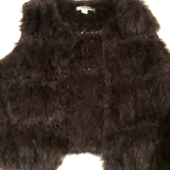 Kathrine Banlay size XL brown updated rabbit fur & knit vest  hook & eye closure - Picture 1 of 12